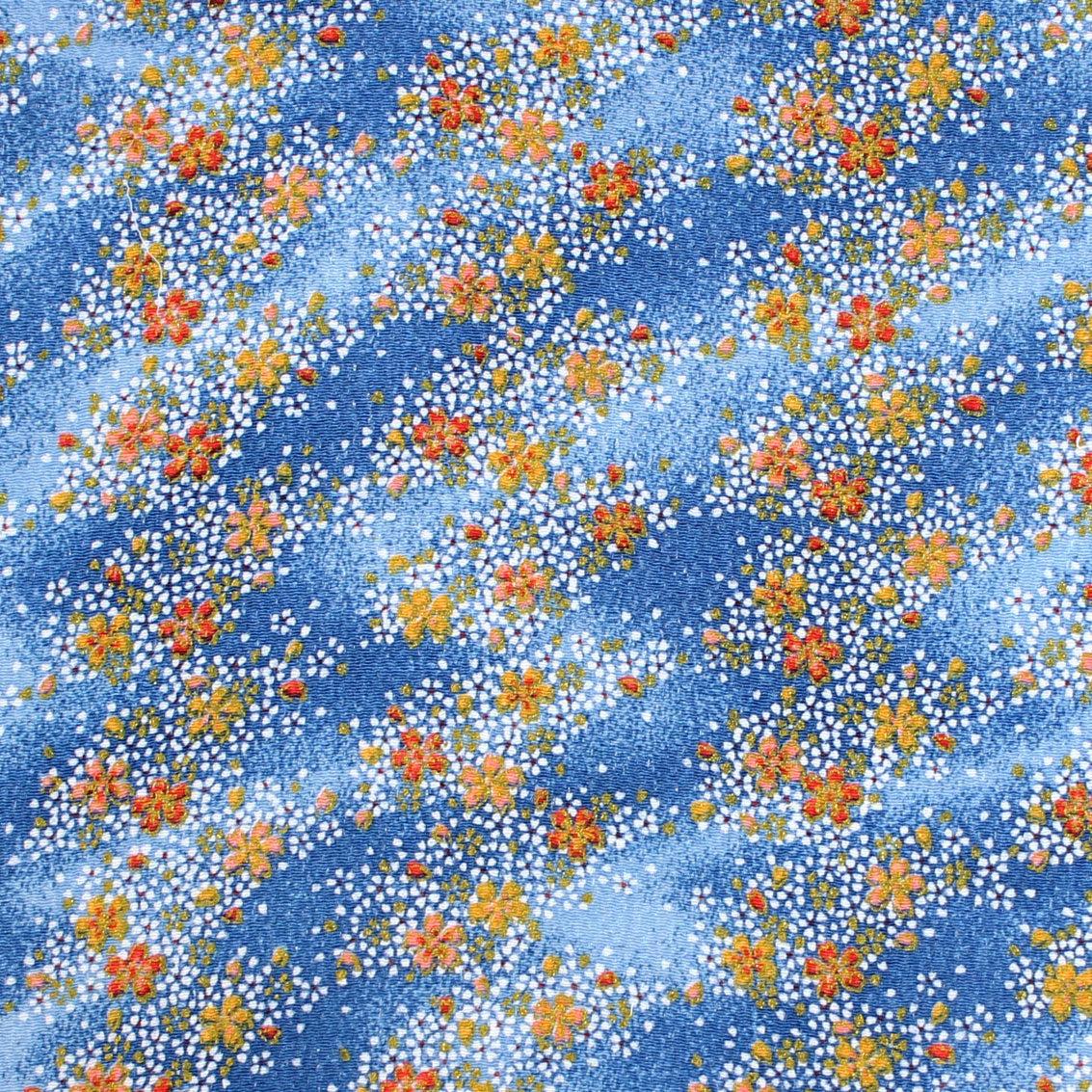 レーヨン金彩柄縮緬 青系 花柄 厚さ:薄手24cm角見本