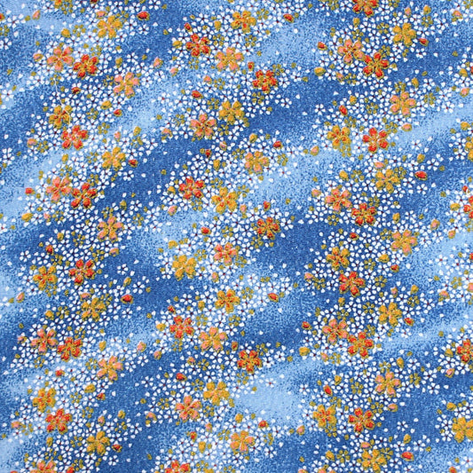 レーヨン金彩柄縮緬 青系 花柄 厚さ:薄手24cm角見本