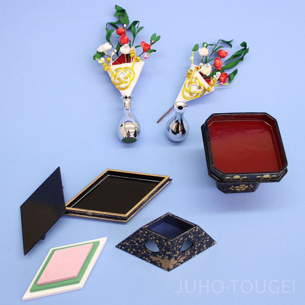 雛人形・雛道具菱三宝 35号 三つ葉盛上(木製)