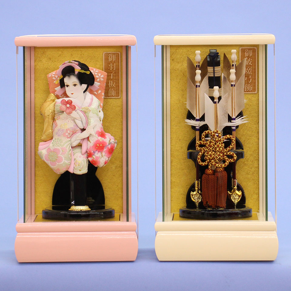 ペア羽子板、破魔弓ケース飾り 宴円