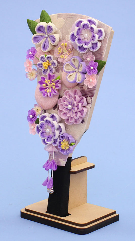9号 羽子板 花づくし (紫) MDF台付 横から