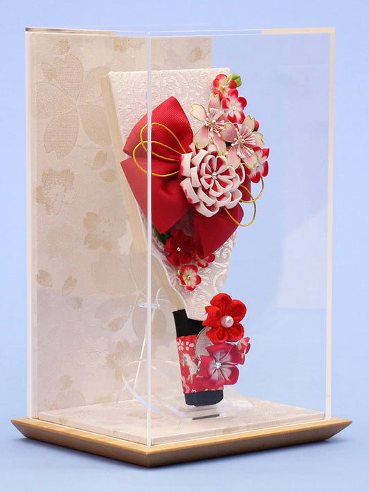 かんざし羽子板リボン赤 白桜ケース 横から