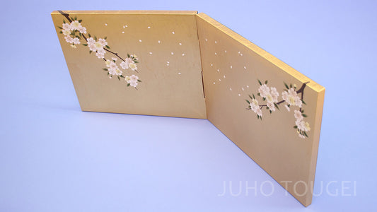 屏風 雛人形用 9号 金屏風 二曲和紙入り金沢枝桜 上から