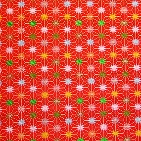 ポリエステル金襴赤系 麻の葉柄 厚さ:中厚24cm角見本