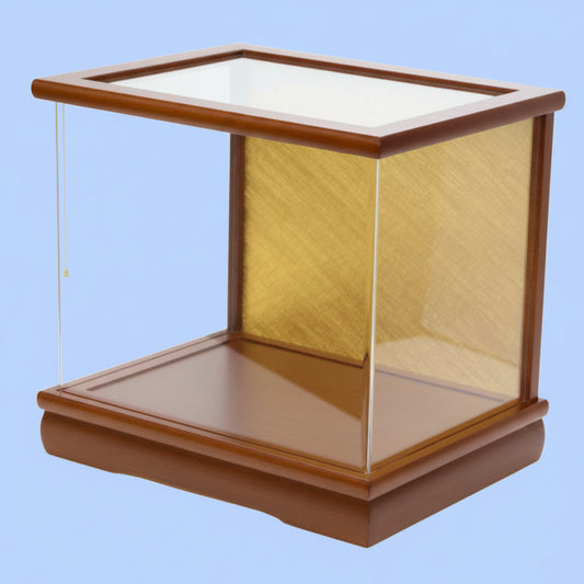 丙烯翻盖人偶柜,宽22厘米,高18厘米,FJ1-1 19,深棕色涂金背板