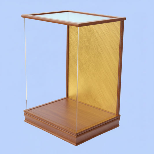 亚克力翻盖人偶柜,宽32.5cm,高49cm,FJ3-4d 50,深棕色涂漆金色背面