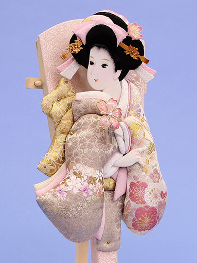 押絵羽子板 美月 アイボリー台付き 左から