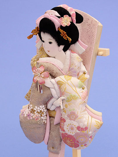 押絵羽子板 美月 アイボリー台付き 右から