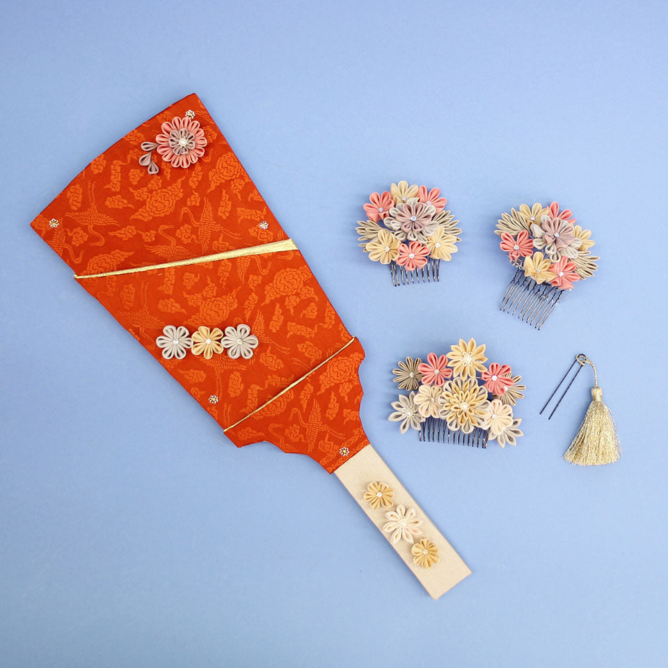 つまみ髪飾り羽子板 鶴 飾り