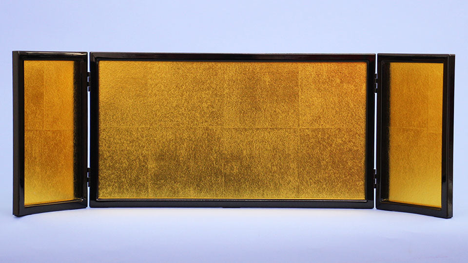 屏風 雛人形用 8号 金屏風 三曲新中金黒枠