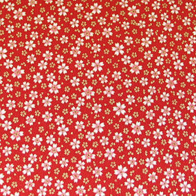 ポリエステル縮緬赤系 小桜柄金フリ 薄めやわらかめ24cm角見本