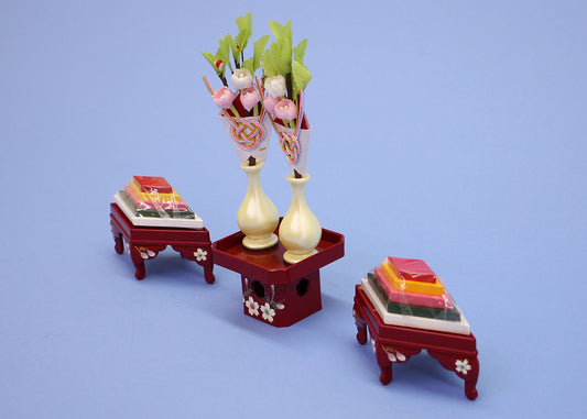 雛人形・雛道具菱三宝 25号 朱赤塗桜花(餅:木製 台:樹脂製)