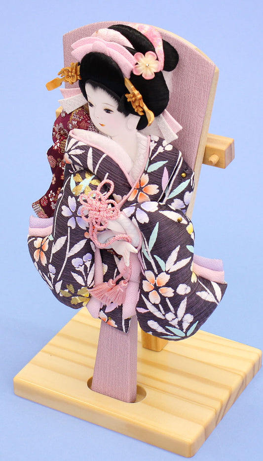 押絵羽子板 金彩美月紫 台付き 右から