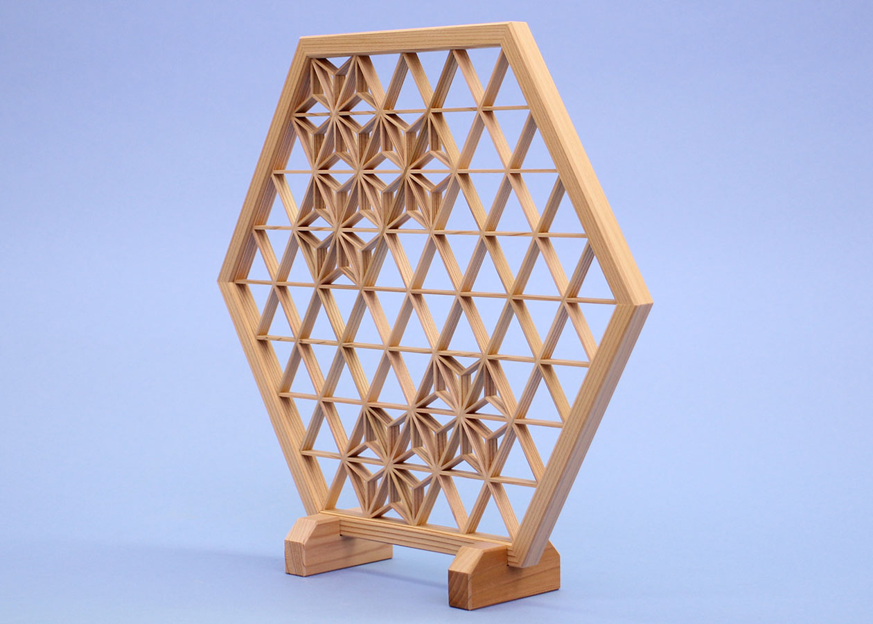 衝立屏風雛人形・五月人形兼用 高さ28cm 組子細工六角衝立(麻の葉)