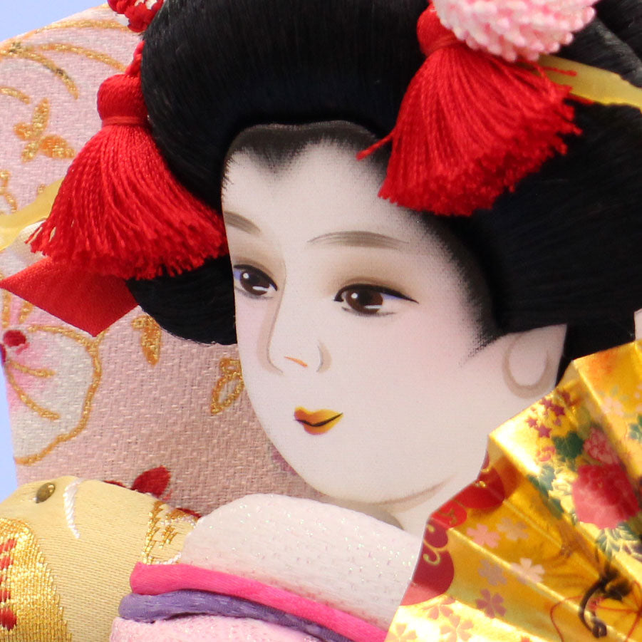 押絵羽子板 ピンク振袖 お顔