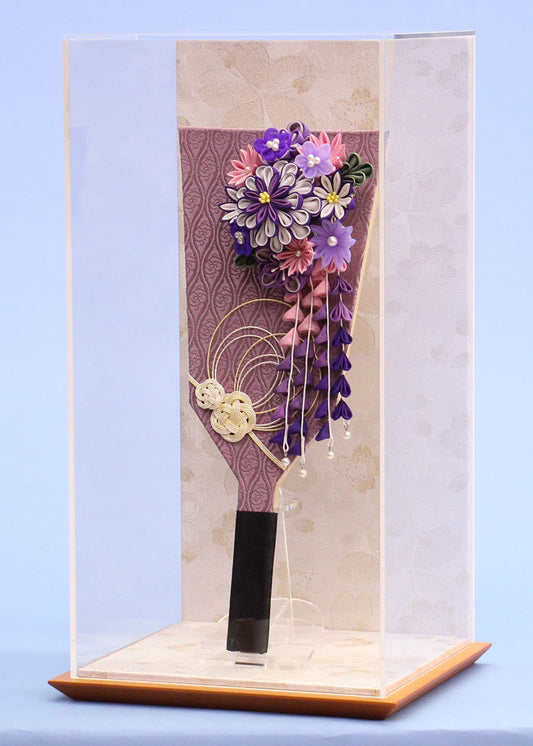 JUHO-TOUGEI 10号つまみかんざしが外せる羽子板 正絹剣つまみ 白桜ケース飾り