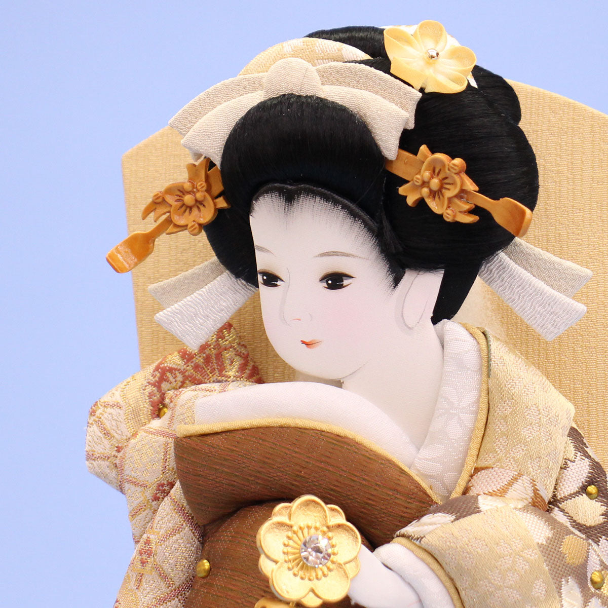 押絵羽子板 金彩刺繍美月茶 台付き お顔