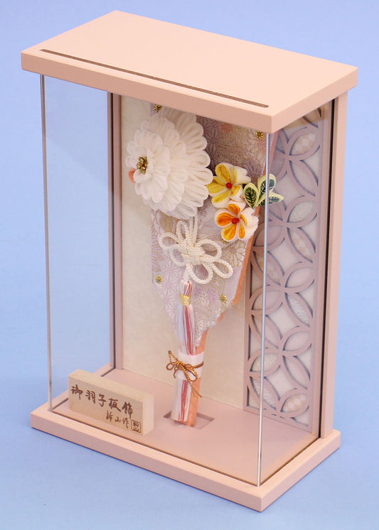 つまみ簪羽子板マム白ピンク くすみピンク薄型ケース飾り