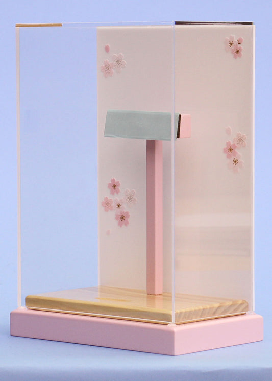 羽子板用ケース無垢ピンクアクリル薄型 横から