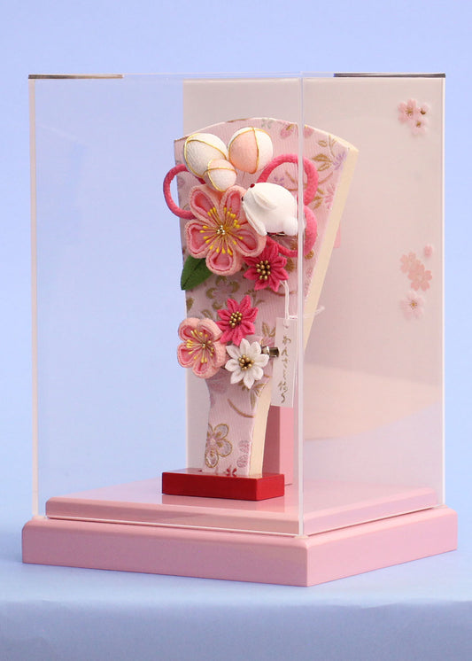 6号縮緬羽子板うさぎ簪ピンクケース