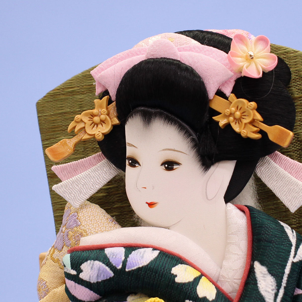 押絵羽子板 金彩美月緑 台付き ズーム