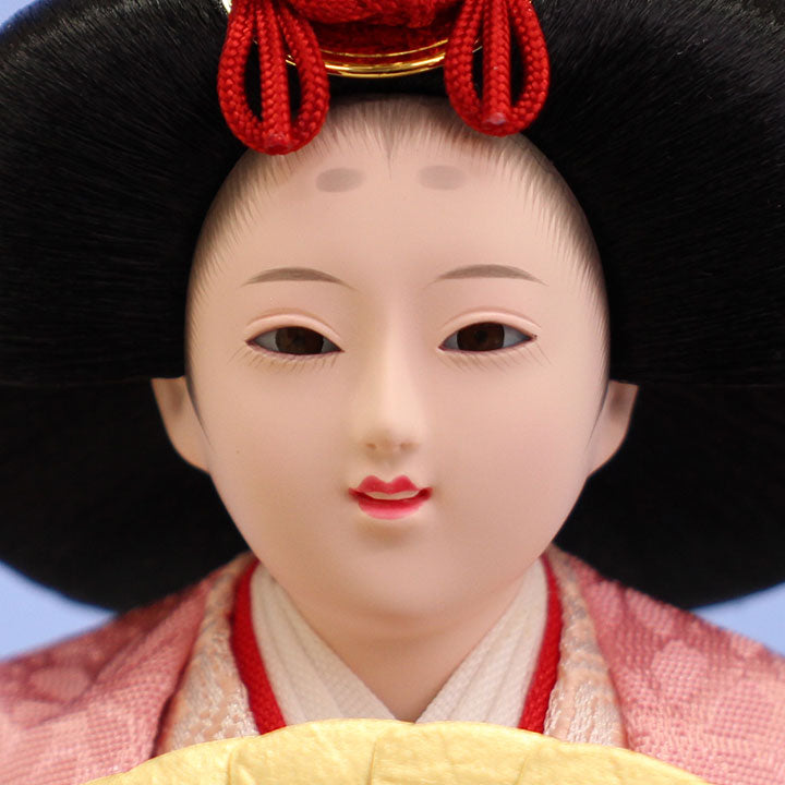 雛人形ケース飾り 二人 小三五親王白木枠桜刺繍ケース飾り 姫顔