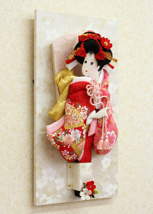 99壁掛飾り 高さ38cm 10号押絵羽子板 刺繍美月 白桜