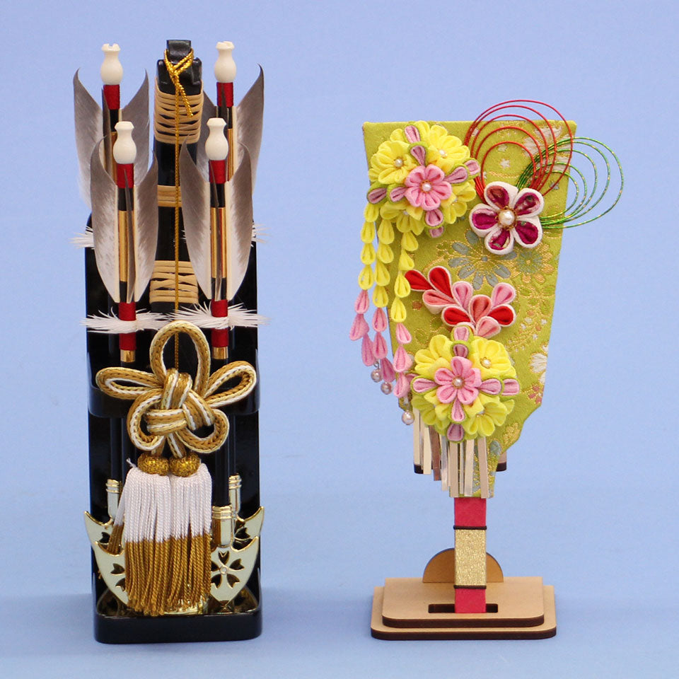 ペアで飾る正月飾り つまみ羽子板 徳破魔弓セット ナチュラル