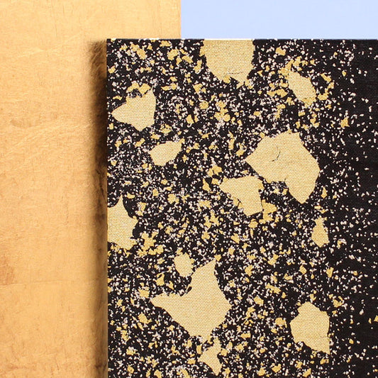 Paravent pour poupées May et Hina, hauteur 30 cm, n° 10, gaze recouverte de sable noir et de feuilles d'or, type variation