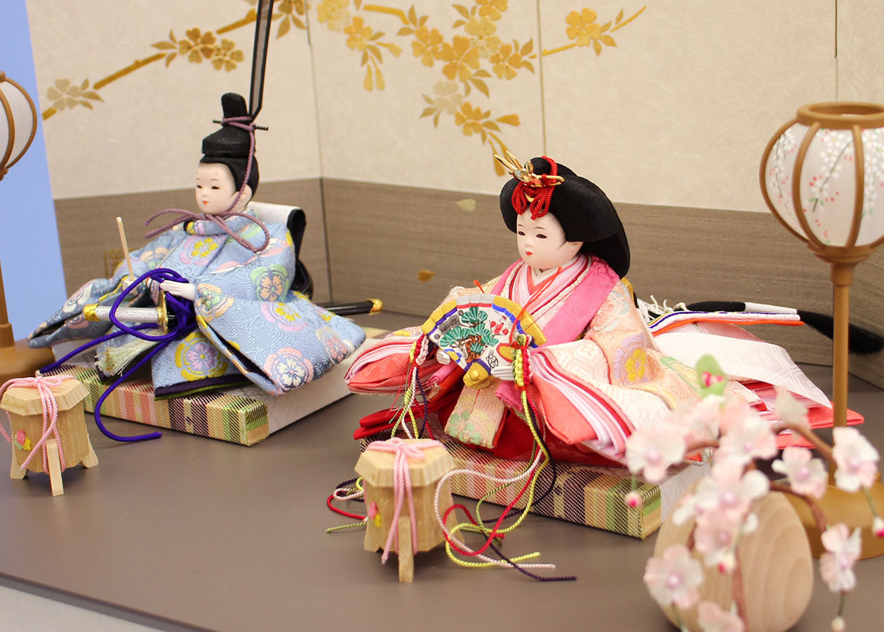 雛人形収納飾り 正絹まめびな 夢桜グレー ズーム
