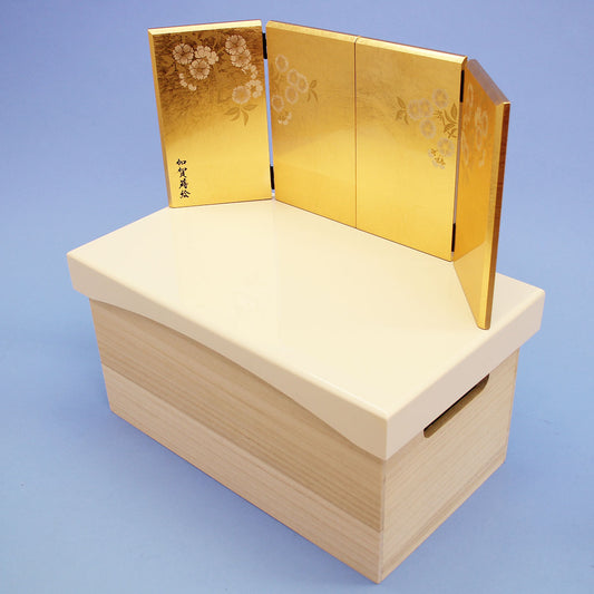 ensemble complet de poupée Hina et paravent de rangement, 40 cm de large, paulownia vanille, papier temari de Kyoto
