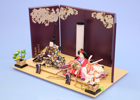 雛人形平飾り 小芥子オレンジ 光琳桜紫 横から