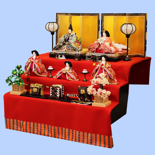 雛人形三段飾り 京九番五人1482 90cm幅もうせん飾り 横から