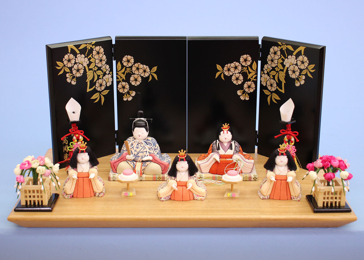 木目込み雛人形　幸一光作 木目込み雛人形 幸一光作このみ五人 光琳桜黒 – 寿鳳人形の東芸