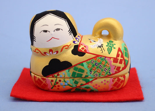 雛人形・雛道具 陶製素焼き手書き絵付けの豆犬筥(いぬばこ)飾り金