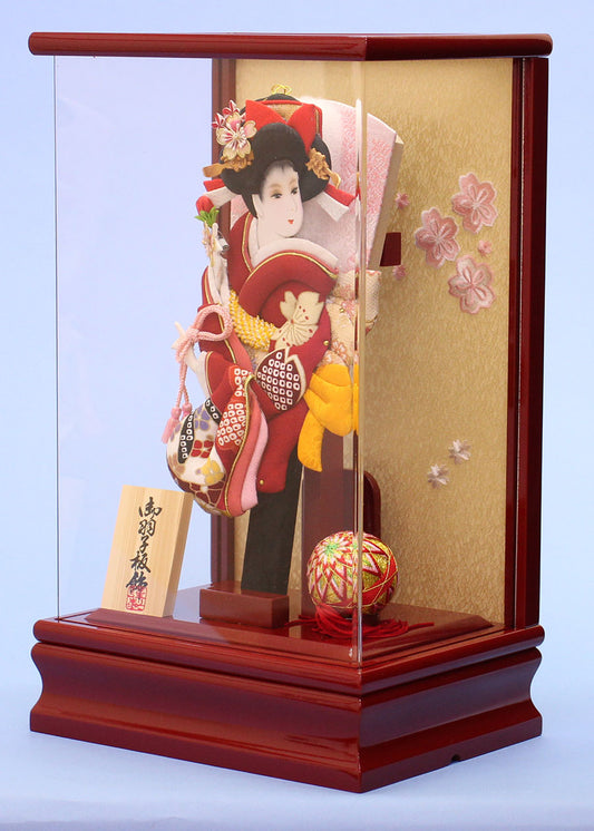 9号押絵羽子板飾り 牡丹友禅エンジ(赤)