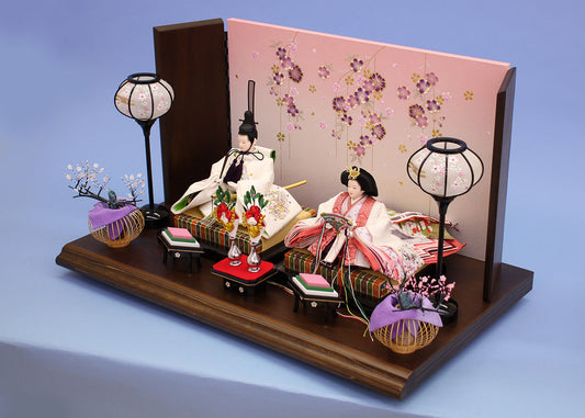 雛人形平飾り 京十番刺繍白雪輪92231親王 古民家調しだれ桜 横から