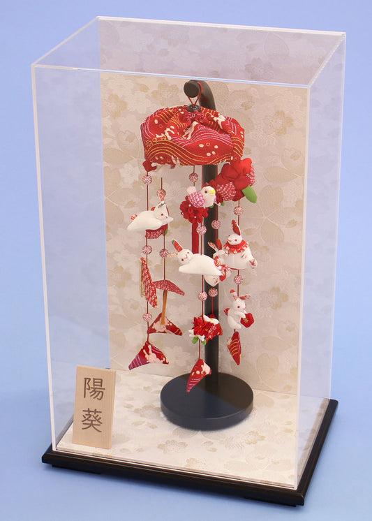 つるし雛ケース飾り 高さ40cm ウサギっこ白桜 アクリルケース入り