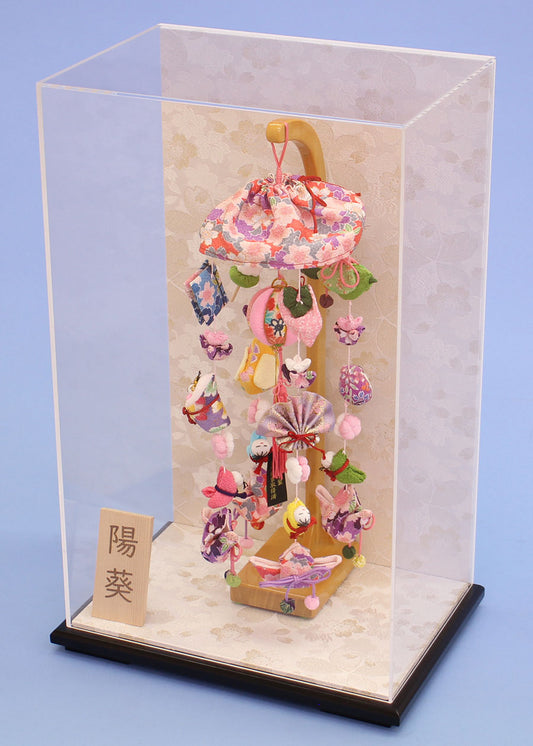 つるし雛ケース飾り 高さ40cm つむぎ白桜 アクリルケース入り