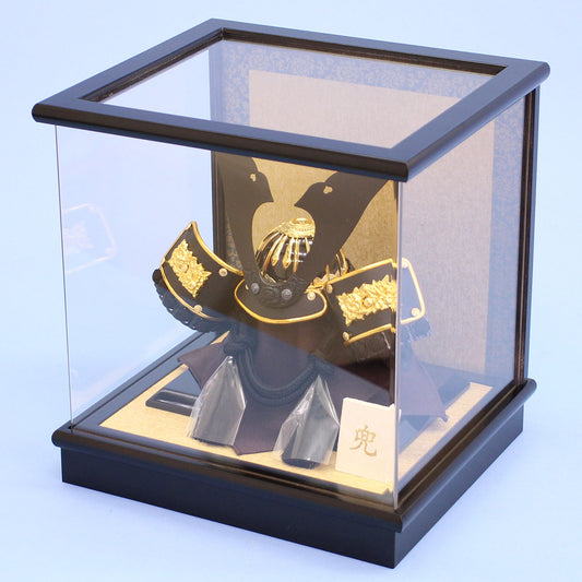 Boy's Day doll, kabuto case decoration, height 26.5cm, No. 6 Yang, black and gold medium hoe-shaped crest, acrylic cover
