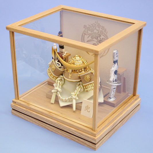 May Doll kabuto Case Decoration Height 29cm No.6 Hayate Date kabuto White Wood Frame Cover