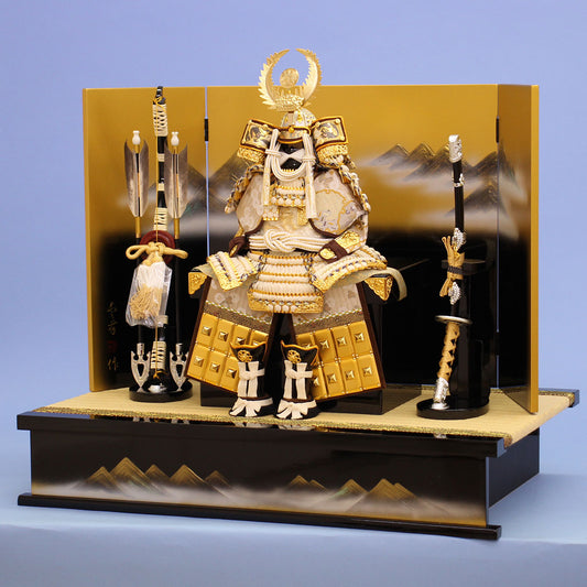May doll armor decoration Width 60cm Height 50cm Hundred Flower King Ieyasu armor Gold blur mountain flat decoration set