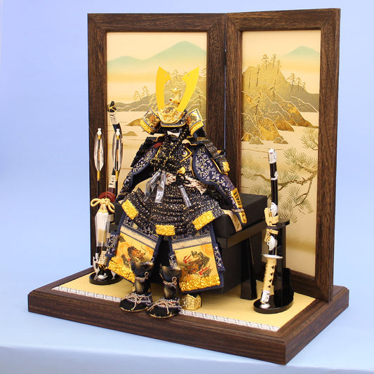 Boy's Day doll armor decoration Width 69cm Height 75cm Small cherry blossom leather armor Burnt paulownia white tomb flat decoration set