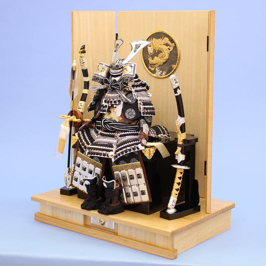 Boy's Day doll armor decoration Width 45cm Height 56cm Made by Koshin No. 3 Glittering Silver Dragon Armor Flat Decoration Set