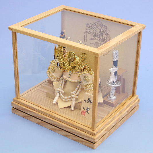 May Doll kabuto Case Decoration Height 29cm No.6 Hayate Tokugawa kabuto White Wood Frame Cover