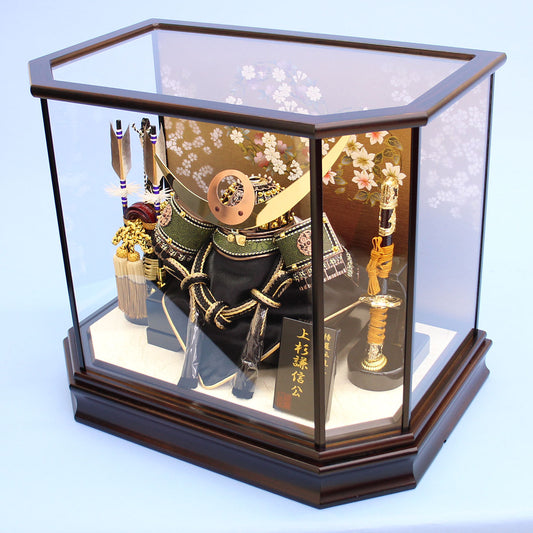 May Doll kabuto Case Decoration Height 37cm Uesugi Kenshin kabuto Hexagonal Flower Circle