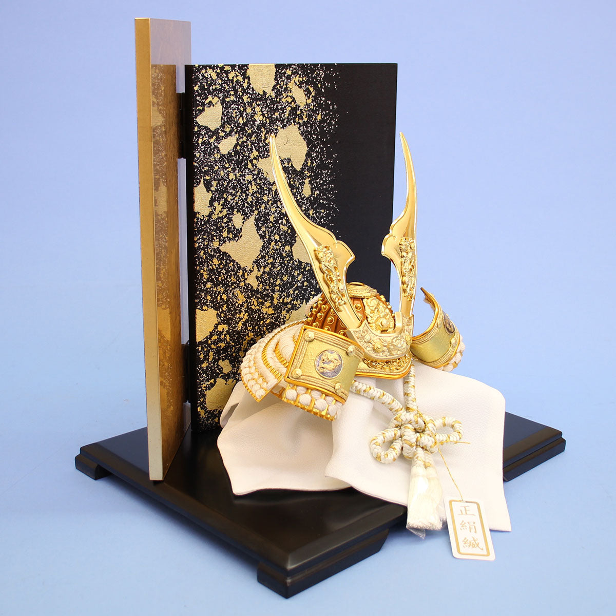 Casque de poupée pour la fête des garçons, largeur 31 cm, n° 6, casque Yuzan, écran pliable en feuille d'or noir, ensemble complet de décoration