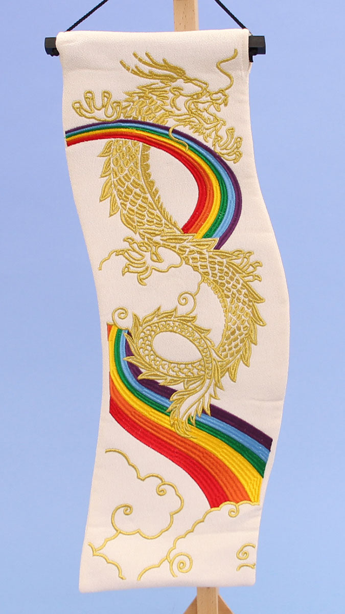 Hanging carp streamer, height 72cm, Shoshin (small), white rainbow tapestry stand included
