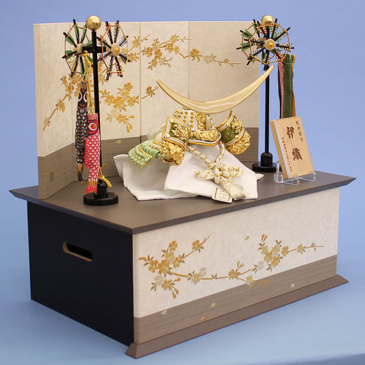 五月人偶兜帽储藏套装 宽45厘米 轻巧型6号 清新绿色伊達兜帽 梦樱灰储藏装饰