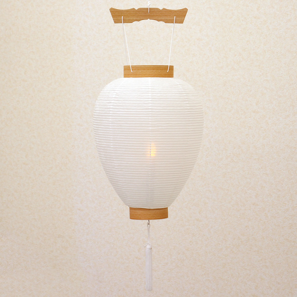 新盆用の盆提灯 白紋天 吊り下げタイプ 明所点灯